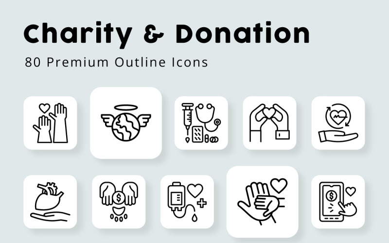 Charity and Donation Outline Icons Icon Set