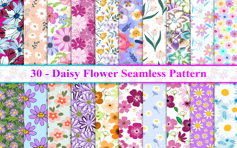 Daisy Flower Seamless Pattern, Flower Seamless Pattern, Floral Seamless Pattern