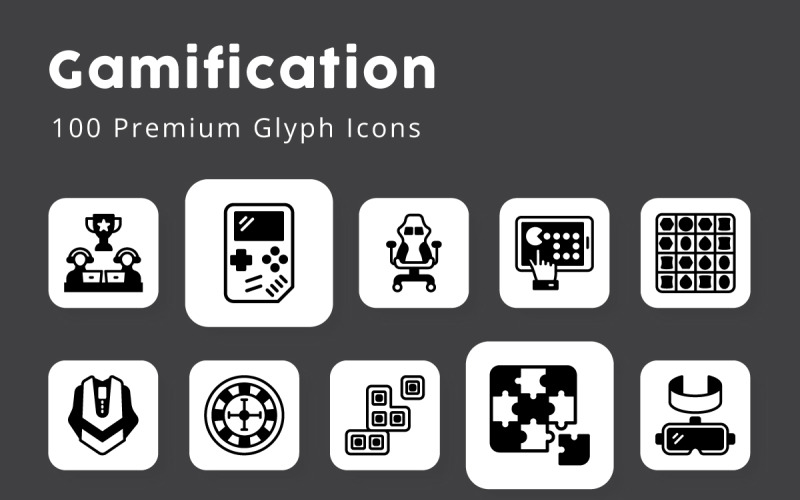 Gamification Unique Glyph Icons Icon Set