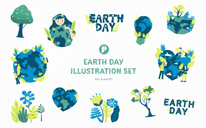 Blue earth day illustration set Illustration