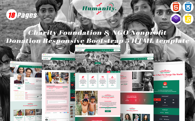 Humanity - Charity Foundation & NGO Nonprofit Donation Responsive Bootstrap 5 HTML template Website Template