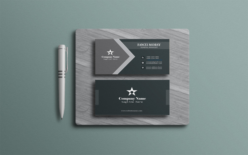 Black Business Card Design Template and Ready for Print Corporate Identity