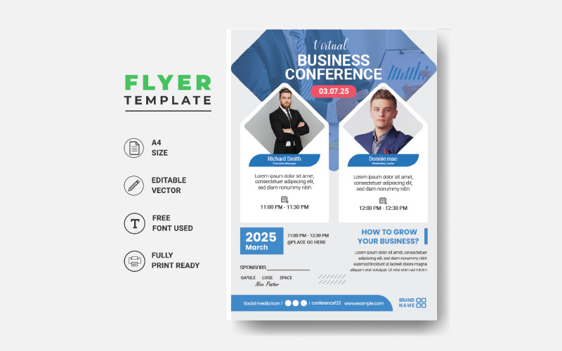 Business Conference Brochure Flyer Design Layout Template In A4 Size, Virtual Business Corporate Identity