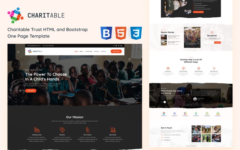 Charitable- NGO and Charity Trust Services HTML Bootstrap Template Landing Page Template
