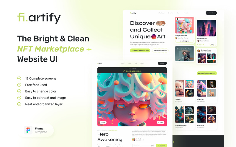 Artify – bright, clean nft marketplace UI Element