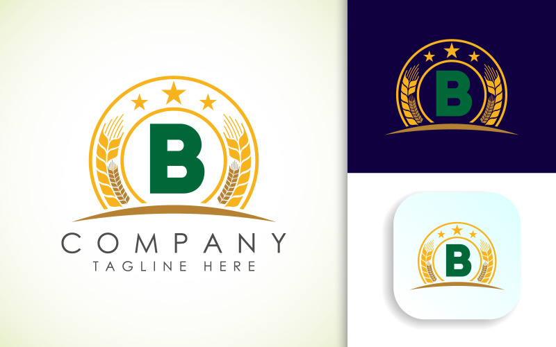 B Alphabet with Wheat, or Barley. Logo Template