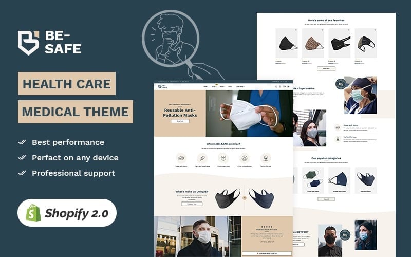BE SAFE - Health & Medical High level Shopify 2.0 Multi-purpose Responsive Theme Shopify Theme
