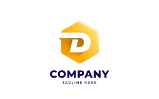 Letter D Logo Design Template with Hexagon Shape Style
