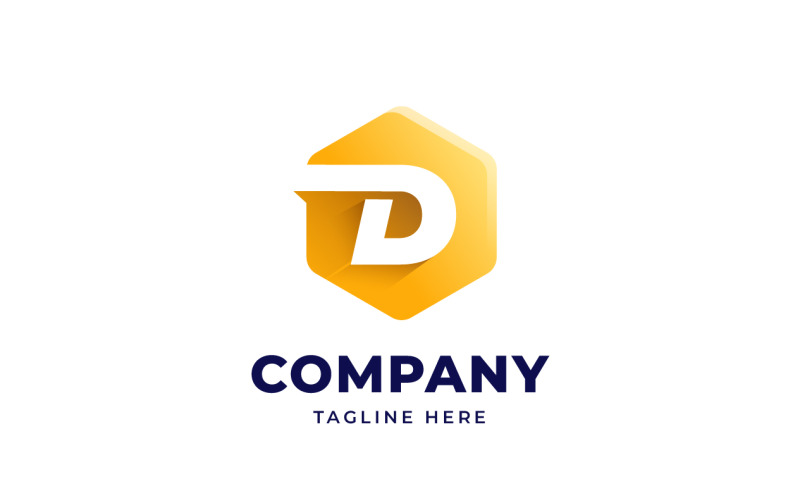Letter D Logo Design Template with Hexagon Shape Style Logo Template
