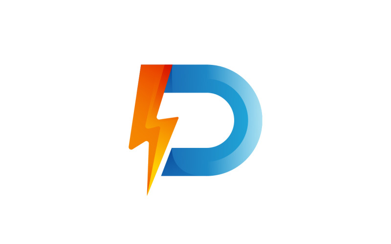 Letter D Logo Design with Lightning Symbol Element Logo Template