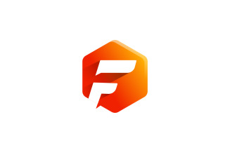 Letter F Logo Design Template with Hexagon Shape Style