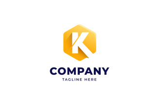 Letter K Logo Design Template with Hexagon Shape Style
