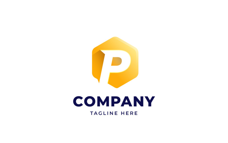Letter P Logo Design with Hexagon Shape Style Logo Template