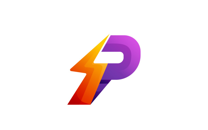 Letter P Logo Design with Lightning Symbol Element Logo Template