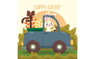 Easter Car Greeting Card Illustration