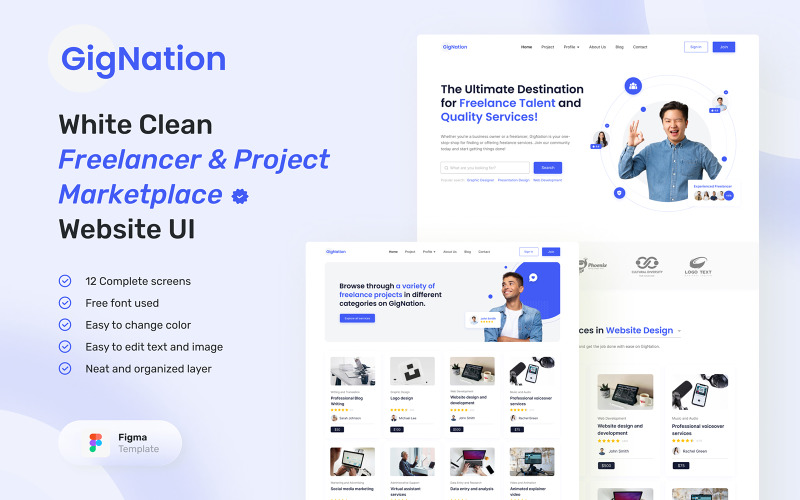 Gignation – white clean freelancer and project marketplace UI Element
