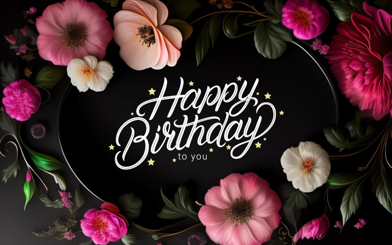 Birthday Card Dark Floral Premium Frame EPS And SVG Background