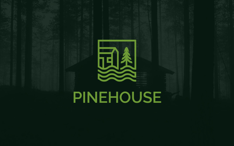 Pine house camping adventure logo design template Logo Template