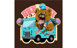 Cartoon Like Teddy Bear Driving A War Ready Ice Cream Illustration Vector