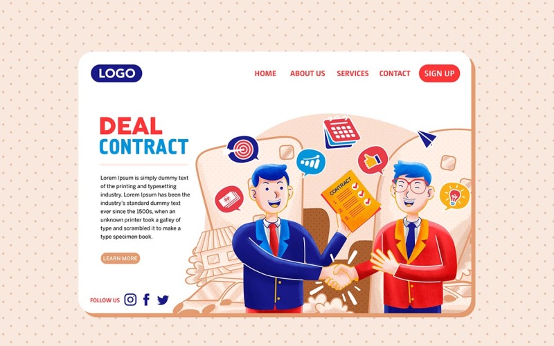 Deal Contract — Landing Page Illustration PSD Template