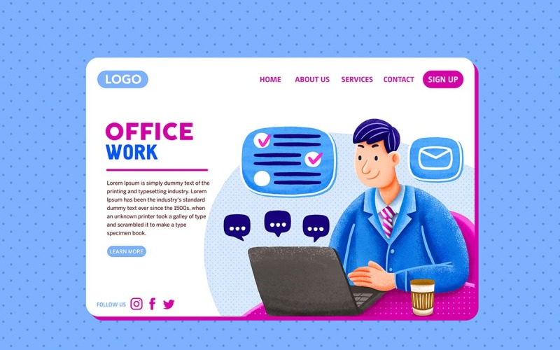 Office Work — Landing Page Illustration PSD Template