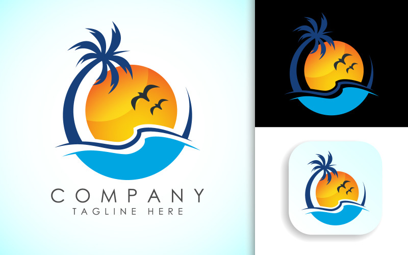 Beach logo vector. Ocean water wave Logo Template