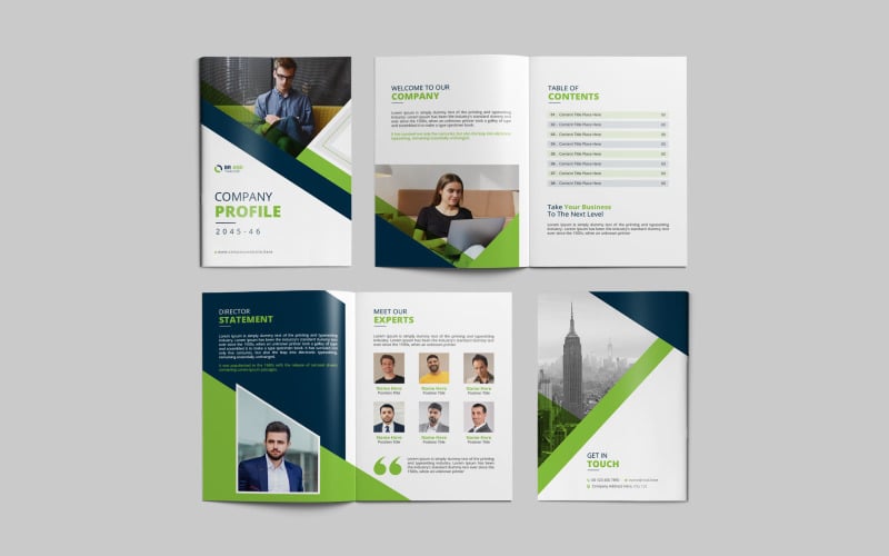 Bifold Brochure Design Template Green Corporate Identity