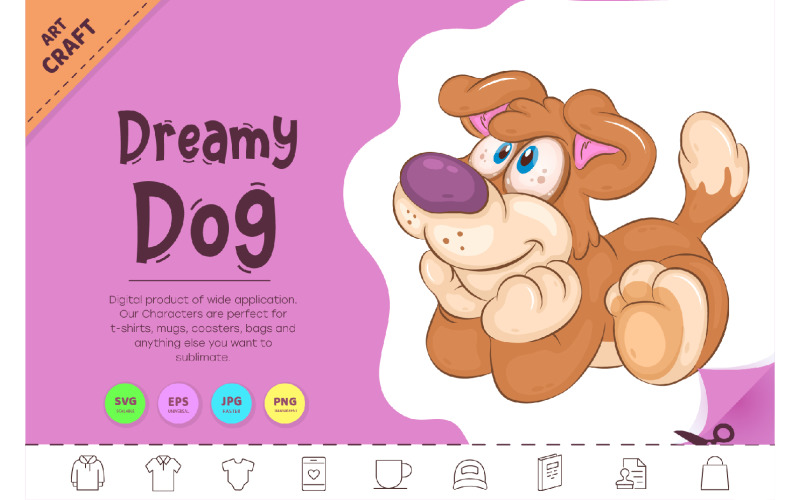 Cartoon Dreamy Dog. Clipart. Vector Graphic