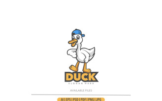 Duck mascot cute cartoon logo template