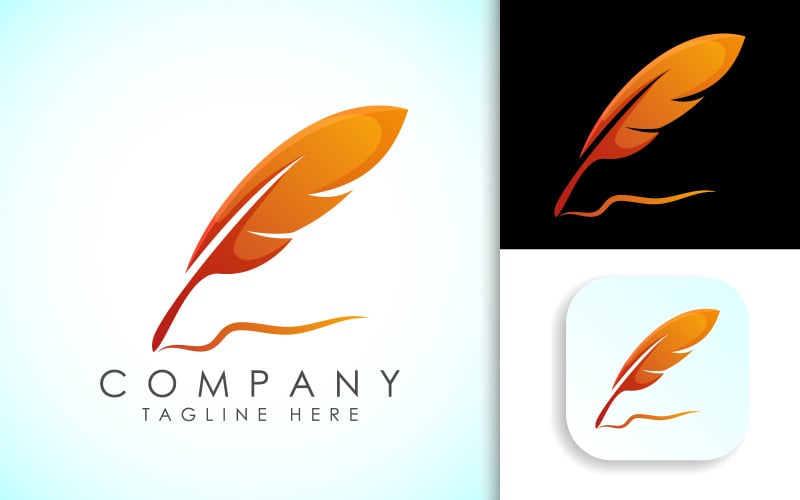 Feather logo for a writer or publishers. Logo Template