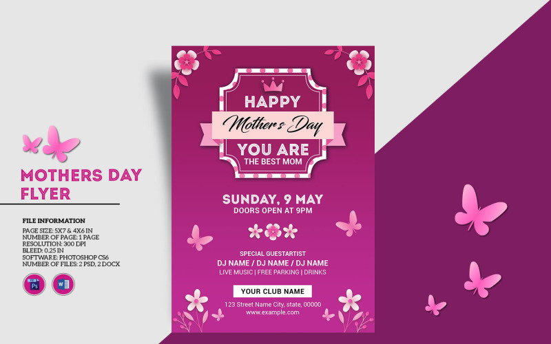 Mother's Day Party Invitation Flyer Printable Template Corporate Identity
