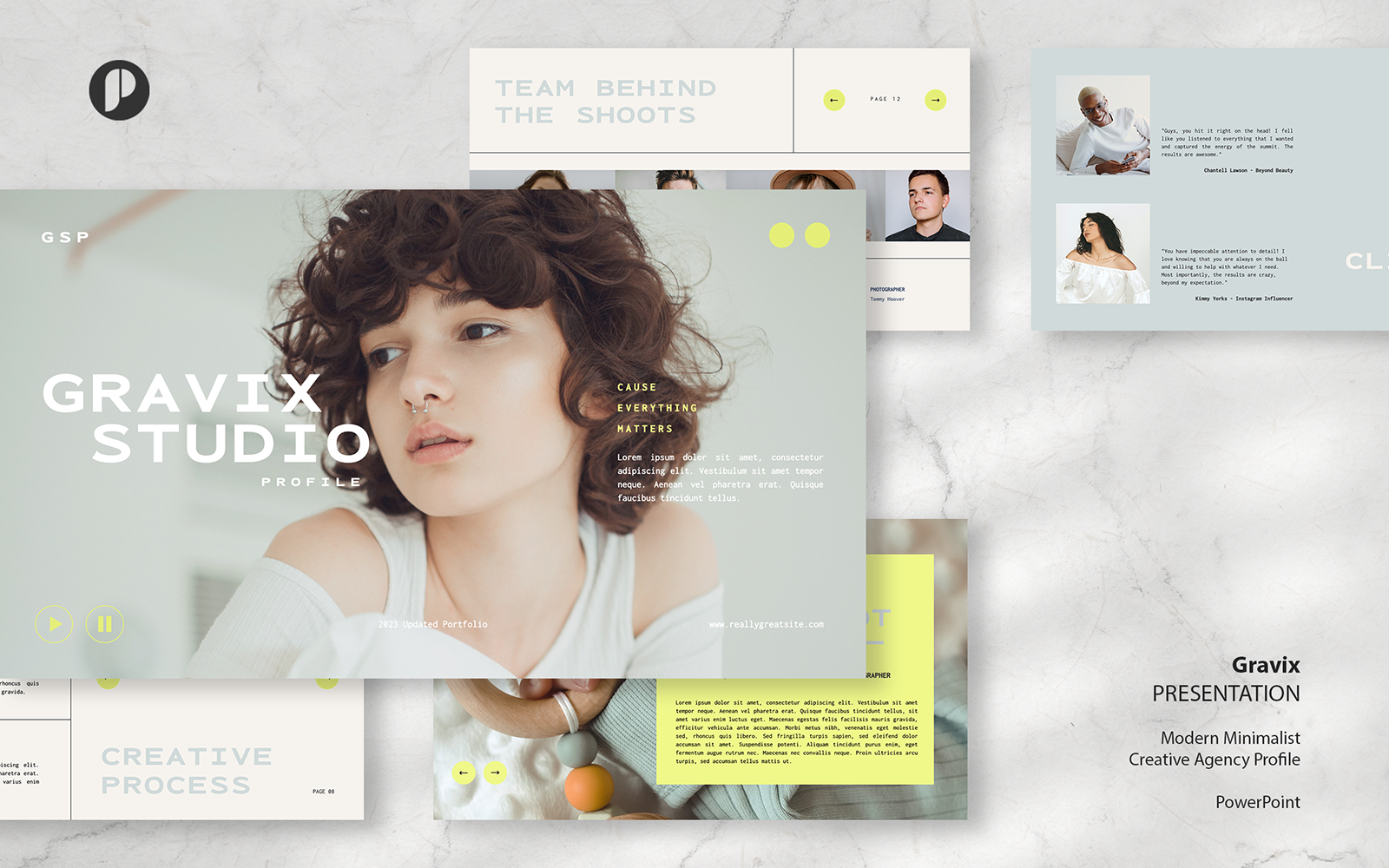 Gravix – warm beige modern minimalist creative agency profile presentation template