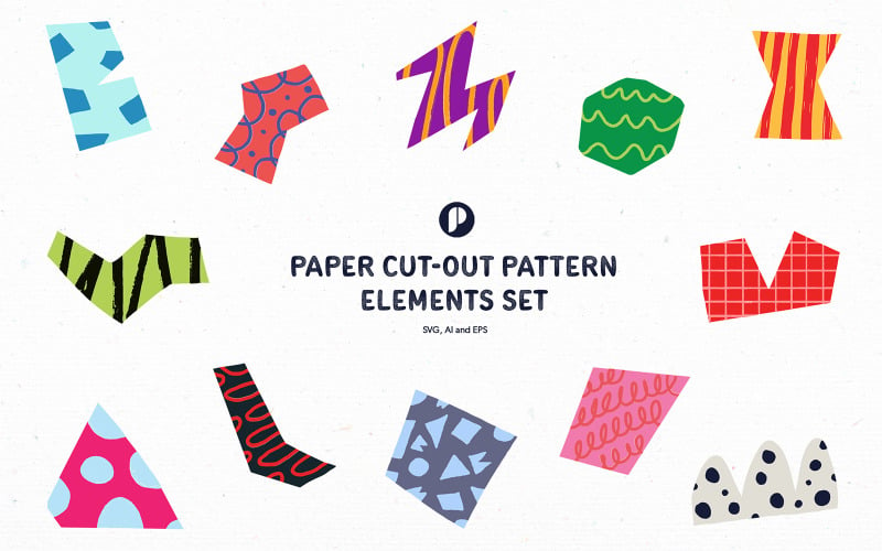 Bold paper cut-out pattern elements set Illustration