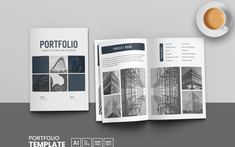 Architecture Portfolio Template or Interior Portfolio and Brochure Layout Magazine Template