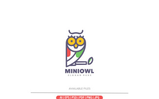 Owl cute line art logo template