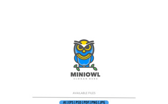 Owl cute simple cartoon logo template