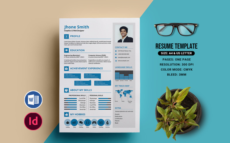 Minimal Clean Resume / CV Printable Template Corporate Identity