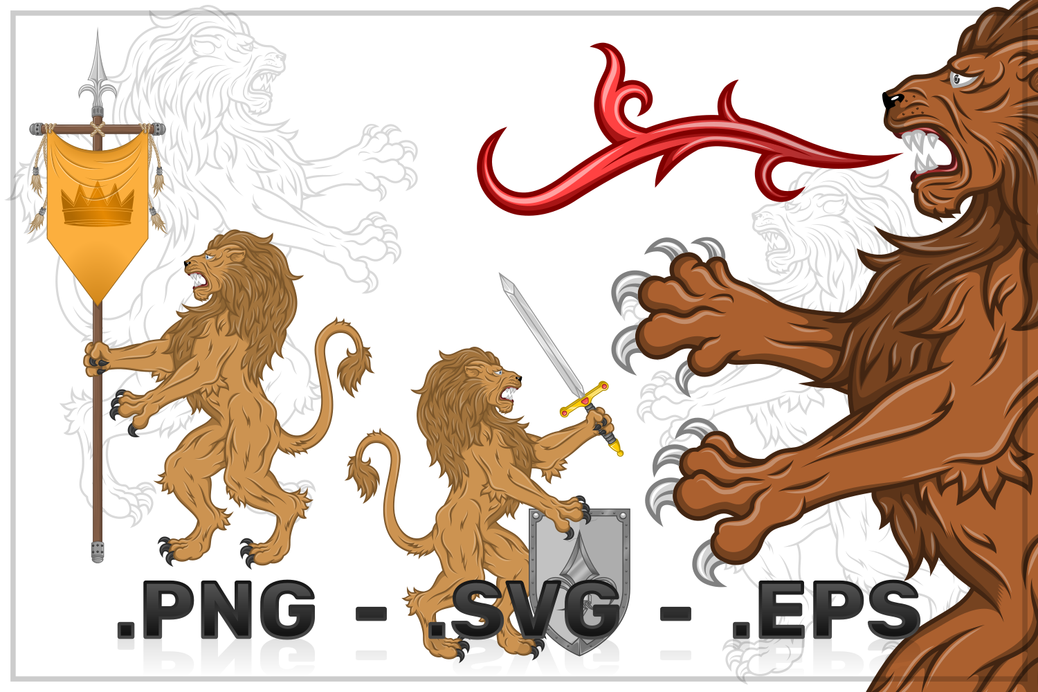 Rampant Heraldic Lion Vector Design