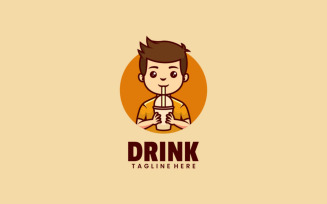 Boy Drink Cartoon Logo Style