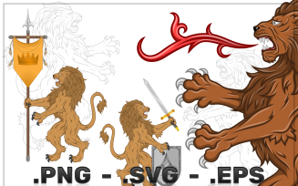 Rampant Heraldic Lion Vector Design