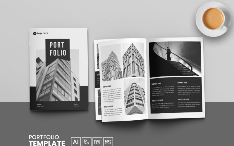 Architecture Portfolio Template or Interior Portfolio and Brochure Layout Design Magazine Template