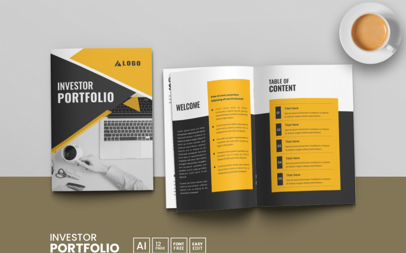 Investor Portfolio Template Design and Company Profile Brochure Layout Magazine Template