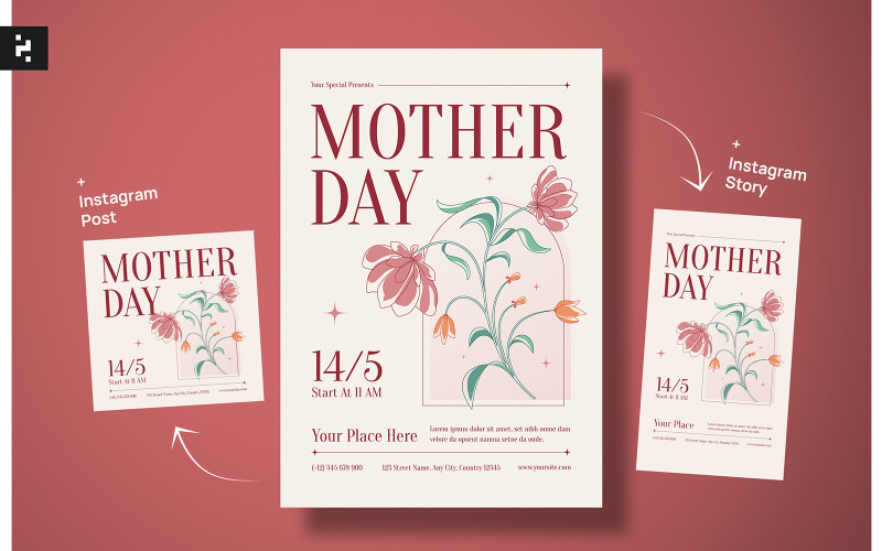 Mothers Day Flyer Floral Theme Corporate Identity