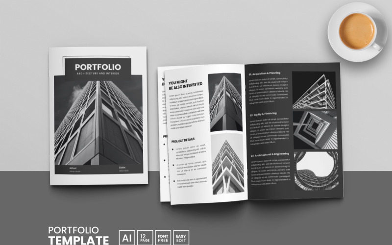 Portfolio Template Design Use for Photography Portfolio and Architecture Portfolio Magazine Template