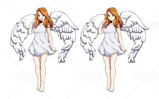 Angel Anime Girl on White Vector Illustration