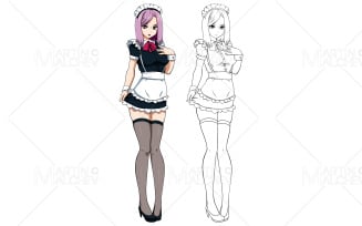 Anime Housemaid Girl Vector Illustration