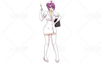 Anime Nurse on White Vector Illustration