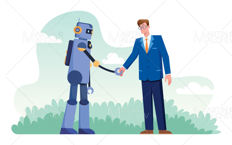 Businessman and Robot Vector Illustration