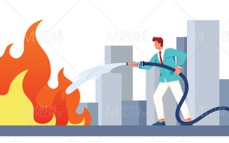 Businessman Extinguishing Fire Vector Illustration