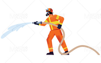 Firefighter on White Vector Illustration